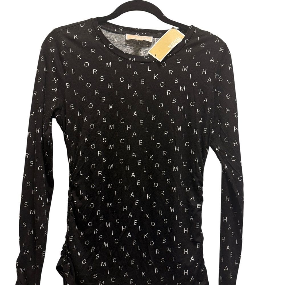 Michael Kors Black Ruched Long Sleeve Blouse